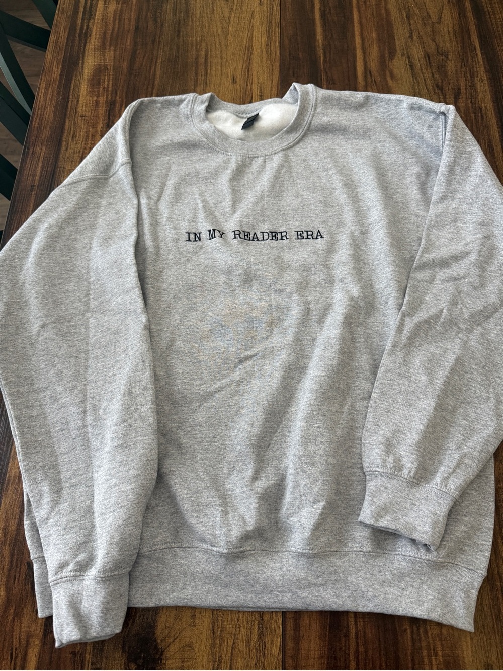 In my Reader Era Gray Crewneck Sweatshirt with Black Embroidery